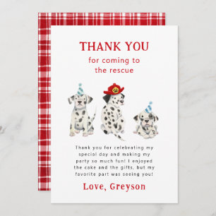 Carte De Remerciements Pompier Dalmatiens Garçon fête d'anniversaire