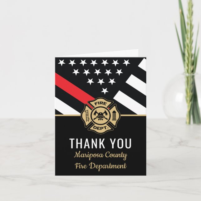 Carte De Remerciements Pompier Drapeau Premier répondeur Service d'incend (Devant)