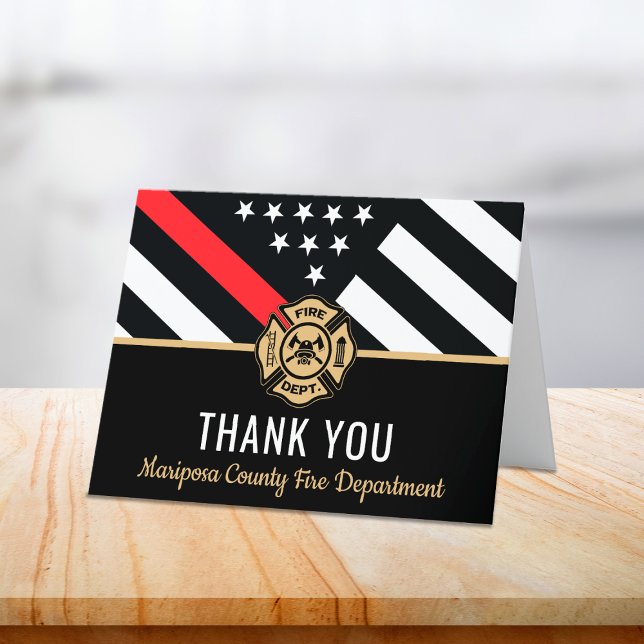 Carte De Remerciements Pompier Drapeau Premier répondeur Service d'incend (Firefighter Flag First Responder Fire Department Thank You Card)