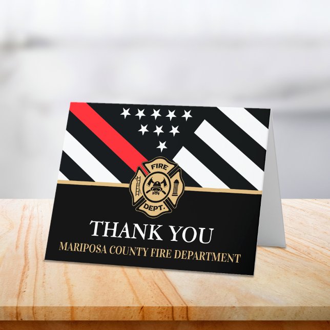 Carte De Remerciements Pompier Service d'incendie Drapeau Premier réponde (Firefighter Fire Department Flag First Responder Thank You Card)