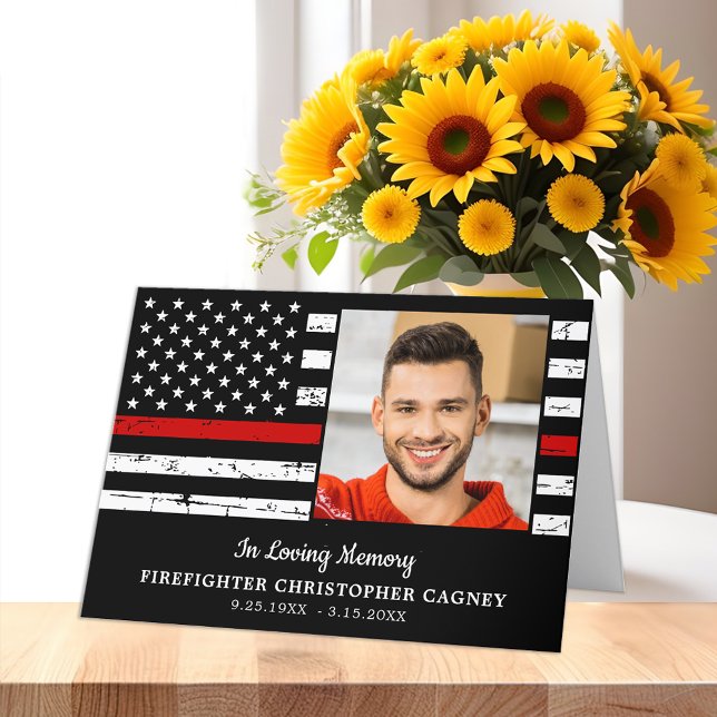 Carte De Remerciements Pompiers Memorial Mince ligne rouge funérailles (Créateur téléchargé)