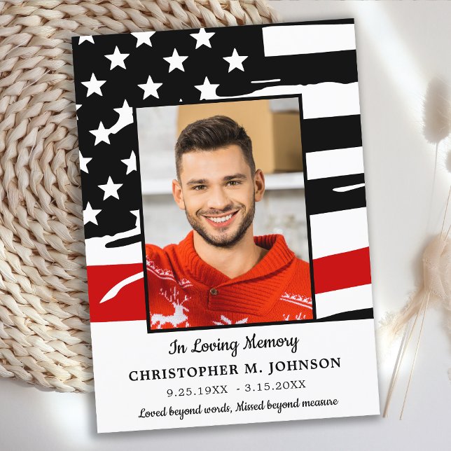 Carte De Remerciements Pompiers Memorial moderne mince ligne rouge funéra (Créateur téléchargé)