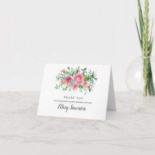 Carte De Remerciements Pony rose Floral 80e anniversaire Photo