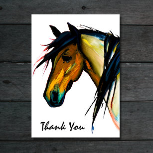 Carte De Remerciements Pony sauvage   Cheval aquarelle