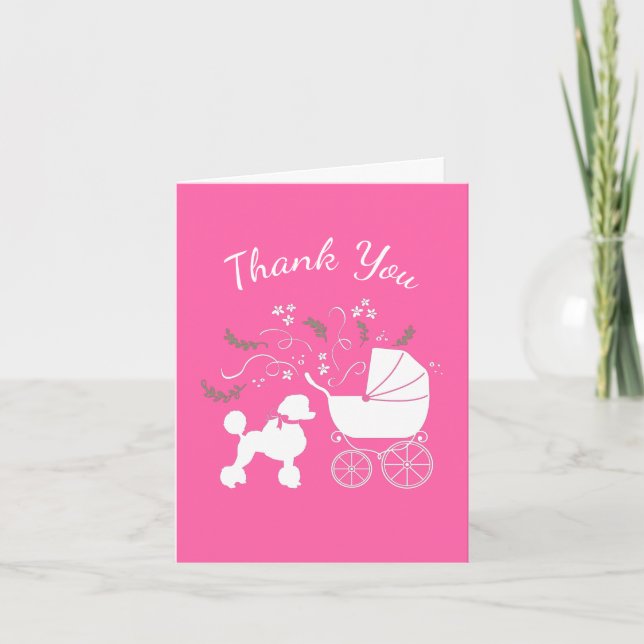 Carte De Remerciements Poodle Baby shower Chien Chien Chiot Rose Girl (Devant)