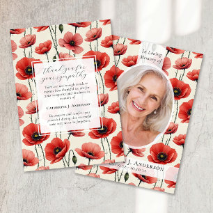 Carte De Remerciements Poppies Floral Photo Sympathy Funeral