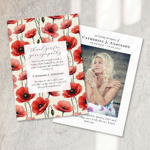 Carte De Remerciements Poppies Floral Photo Sympathy Funeral