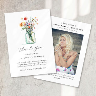 Carte De Remerciements Poppies Mason Jar Photo Sympathy Funeral Memorial