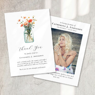 Carte De Remerciements Poppies Mason Jar Photo Sympathy Funeral Memorial