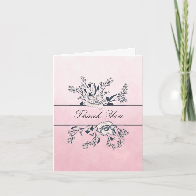 Carte De Remerciements Poppies Ombre Rose Art Line (Devant)
