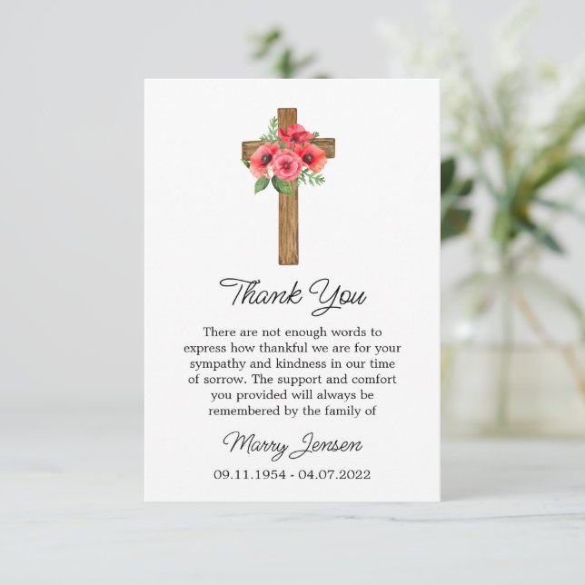 Carte De Remerciements Poppy Cross Sympathy Thank You Card (Debout devant)