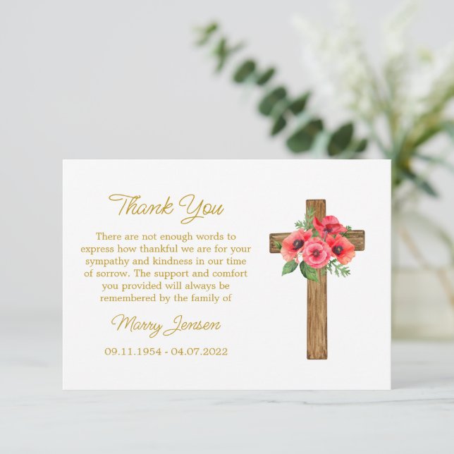 Carte De Remerciements Poppy Cross Sympathy Thank You Card (Debout devant)