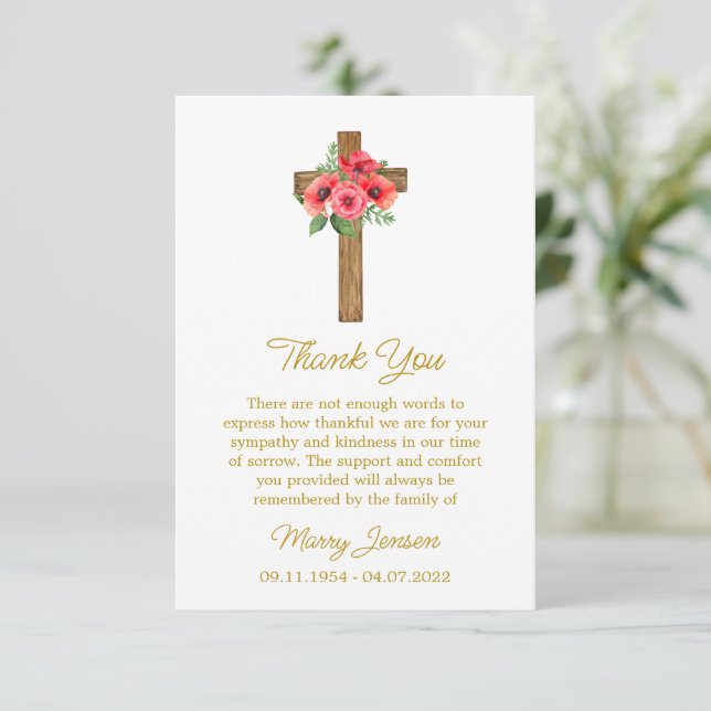 Carte De Remerciements Poppy Cross Sympathy Thank You Card (Debout devant)