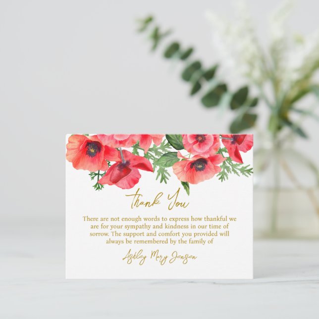Carte De Remerciements Poppy Funeral Thank You Card Bereavement (Debout devant)