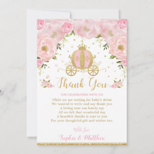 Carte De Remerciements Porte-Baby shower de la princesse Florale rose rou
