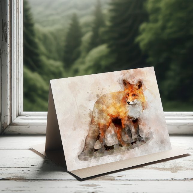 Carte De Remerciements Portrait d'aquarelle Red Fox 04 (Red Fox Watercolor Portrait 04. Thank You Card)