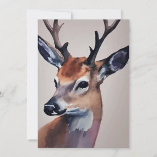 Carte De Remerciements Portrait de cerf sauvage, Peinture à l'aquarelle,