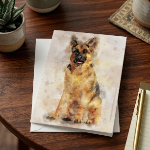 Carte De Remerciements Portrait de chien berger allemand en aquarelle Art