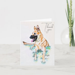 Carte De Remerciements Portrait de chien Berger Allemand Malinois à l'aqu