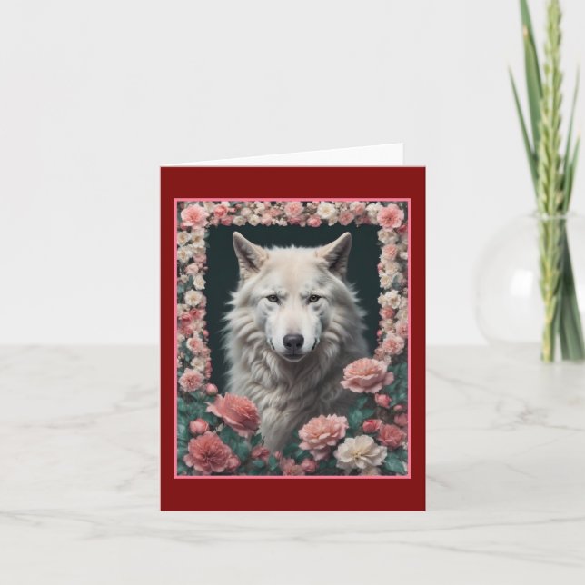 Carte De Remerciements Portrait de loup avec des fleurs (Devant)