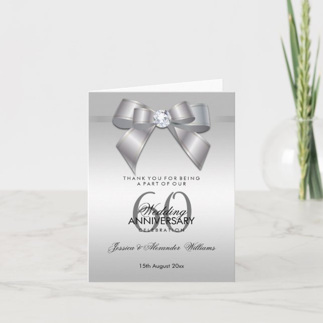 Carte De Remerciements Posh Gem Bow & Ribbon 60e anniversaire de Mariage (Devant)