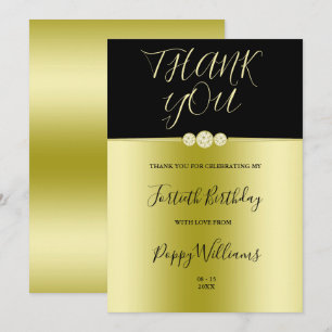 Carte De Remerciements Posh Gold & Black Elegant Diamonds 40e anniversair