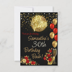Carte De Remerciements Poster d'anniversaire rouge et or