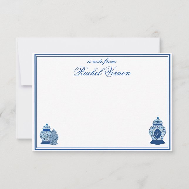 Carte De Remerciements Pot à gingembre en chinoiserie de Versailles Monog (Devant)