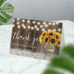 Carte De Remerciements Pot de fleurs de mariage tournesol en bois de gran