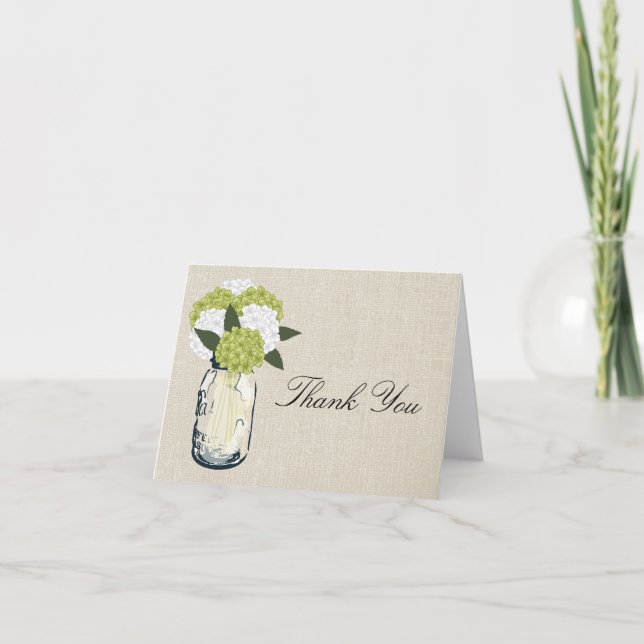 Carte De Remerciements Pot de fleurs en jute et hydrangeas (Devant)