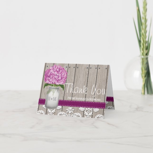 Carte De Remerciements Pot de fleurs en verre à monogramme Hydrangea pour (Devant)