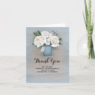 Carte De Remerciements Pot de fleurs peint en bleu poussiéreux Mariage Re