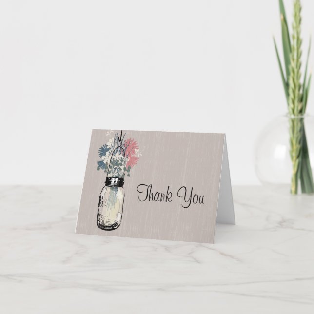 Carte De Remerciements Pot de fleurs sauvages en bois rustique (Devant)