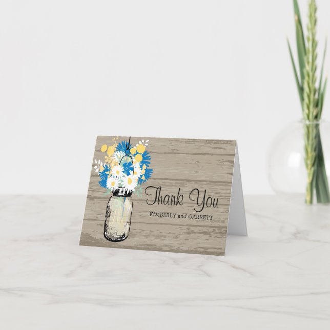 Carte De Remerciements Pot en grès rustique et fleurs sauvages (Devant)