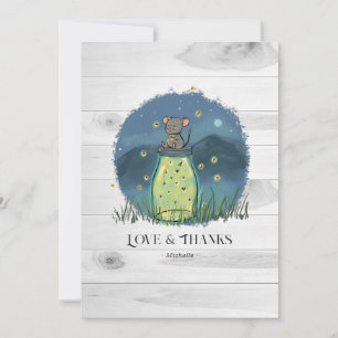 Carte De Remerciements Pot Mason en verre avec souris rustique et luciole