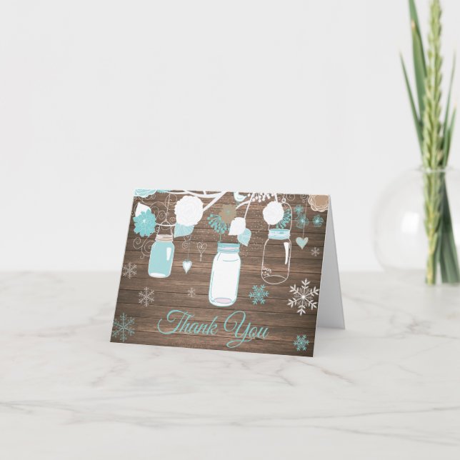 Carte De Remerciements Pot Mason Jar Flocon de Neige d'Hiver Rustique Sar (Devant)
