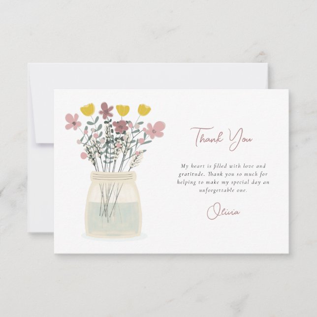 Carte De Remerciements Pot Mason Jar Lettre Main (Devant)