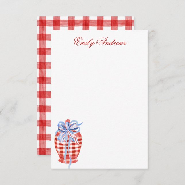 Carte De Remerciements Poterie en gingembre à ruban à carreaux rouges et  (Devant / Derrière)