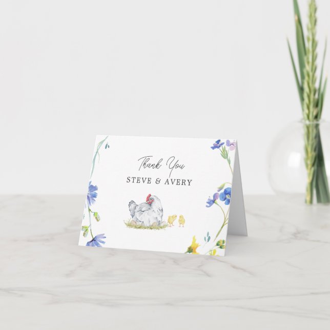 Carte De Remerciements Poules de Ferme Rustique | Shower de Bébé (Devant)