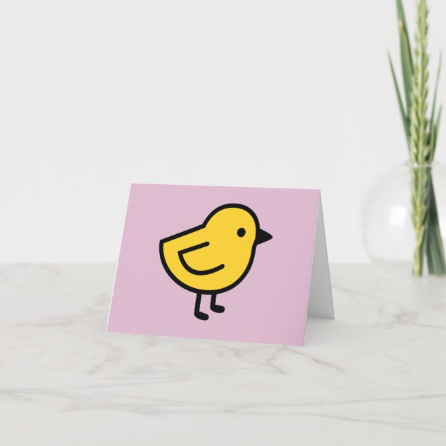 Carte De Remerciements Poulet Jaune Sur Fond Rose (Devant)
