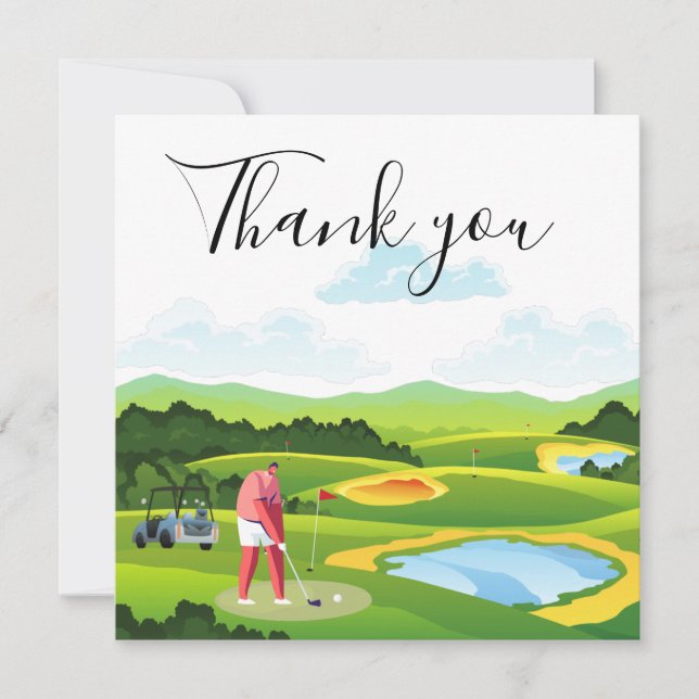 Carte de remerciements pour golfeur avec drapeau e (Devant)