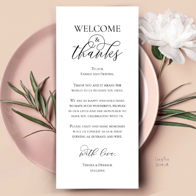 Carte de Remerciements pour le Dîner de Réception  (Welcome and Thanks Reception Dinner Thank You Card in Black and White)