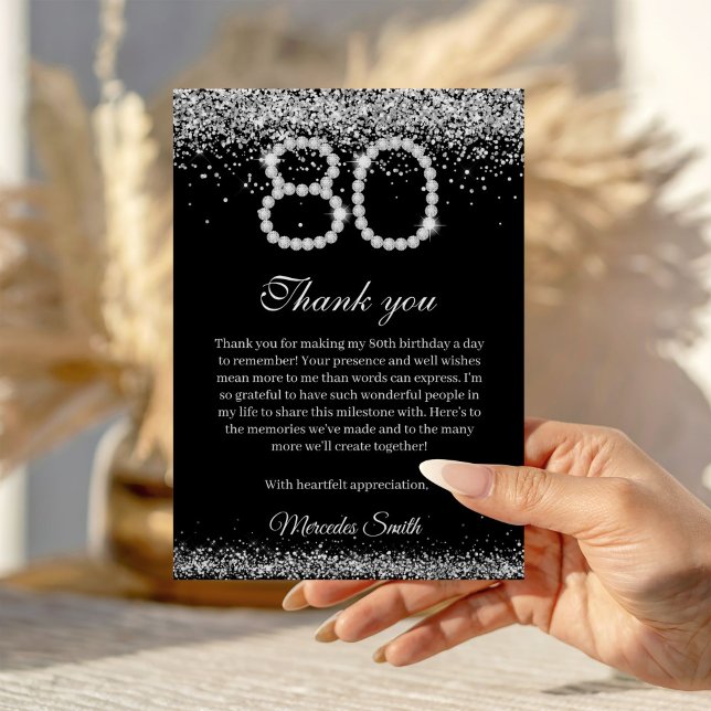 Carte de remerciements pour les 80 ans d'Elegant D (Silver Diamond 80th Birthday Thank you card)