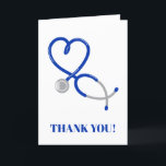 Carte de remerciements pour médecins et infirmière<br><div class="desc">Cette carte est parfaite pour dire grâce aux médecins, infirmières et autres personnels médicaux. Il présente une illustration d'un stéthoscope bleu en forme de coeur et le Merci du message ! sur le devant. L'intérieur de cette carte est vierge afin que vous puissiez la customiser avec votre propre message de...</div>
