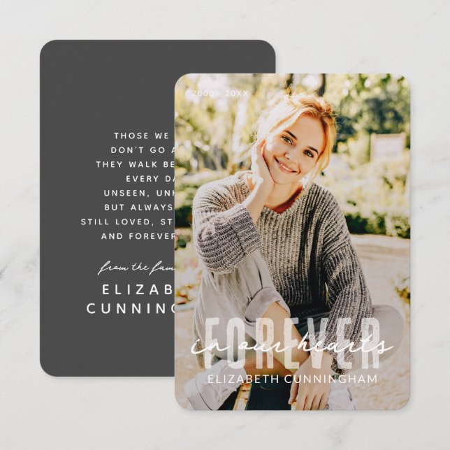 Carte De Remerciements Pour toujours dans nos coeurs Moderne Simple Photo (Devant / Derrière)