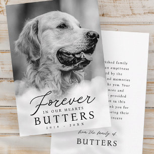 Carte De Remerciements Pour toujours dans nos coeurs Pet Memorial Photo m