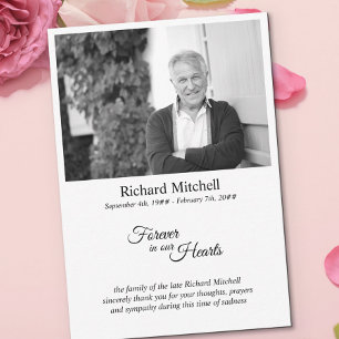 Carte De Remerciements Pour toujours dans nos coeurs Simple Photo noir et