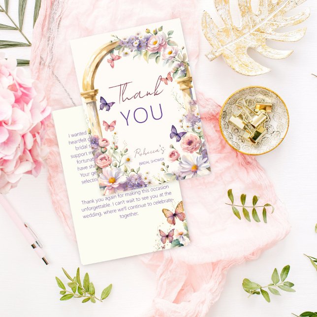 Carte De Remerciements Pour une vie de papillons douche de printemps pour (To a lifetime of butterflies spring summer bridal shower thank you card English enchanted garden)