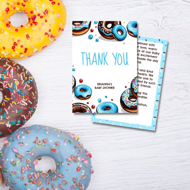 Carte De Remerciements Poussées et couches baby shower brun bleu (Donuts and diapers blue brown donuts and sprinkles baby shower thank you cards)