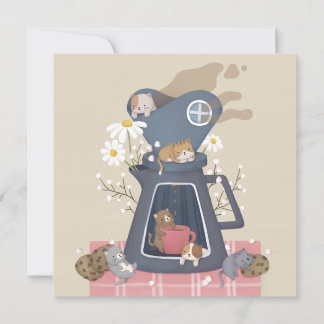 Carte De Remerciements Poussière à café et chatons (Devant)